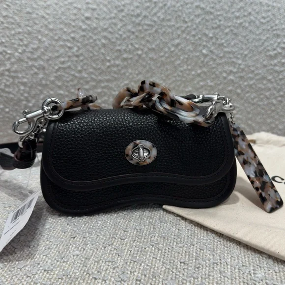 Limited Edition Coach Black Crossbody Dinky Bag with Tortoise Shell Chain Strap - Picture 3 of 6